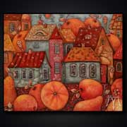 Stadt mit Obst (2008) | 50 x 60 cm | Acryl auf Leinwand